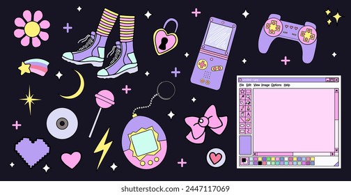 Kawaii Elemente Set Y2k Vaporwave Style