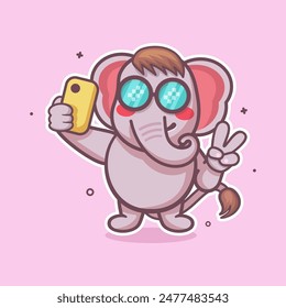 kawaii elephant animal character mascot taking a selfie with a smartphone isolated cartoon