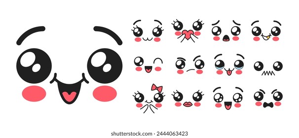 Kawaii Emojis Adorable Expressions, Such As Smiling Faces With Rosy Cheeks, Hearts, Cute Animals, And Vibrant Symbols