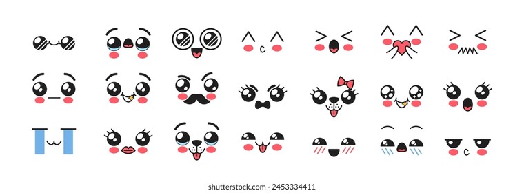 Los Emojis Kawaii Tienen Expresiones Adorables, Como Caras Sonrientes Con Mejillas Rosadas, Corazones, Animales Lindos