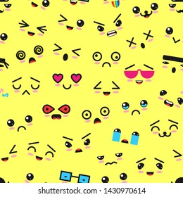 Kawaii emoticon vector cartoon emotion character with face expression illustration emotional set of japanese emoji with different emotive feelings isolated on background