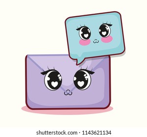 kawaii envelope and speech bubble 