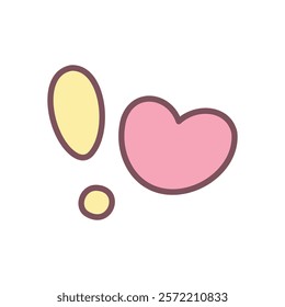 Kawaii exclamation mark with a heart icon. Cute hand drawn illustration isolated on a white background. Kawaii love or St. Valentine day concept. Vector 10 EPS.