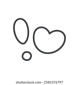 Kawaii exclamation mark with a heart icon. Cute hand drawn monochrome illustration isolated on a white background. Kawaii love or St. Valentine day concept. Vector 10 EPS.