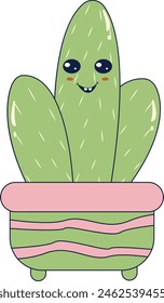 Kawaii Expression  Potted Cactus. in Cute Cartoon Design and Shapes. Isolated Vector Illustration.