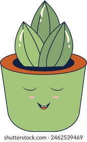 Kawaii Expression  Potted Cactus. in Cute Cartoon Design and Shapes. Isolated Vector Illustration.