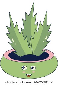 Kawaii Expression  Potted Cactus. in Cute Cartoon Design and Shapes. Isolated Vector Illustration.