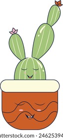 Kawaii Expression  Potted Cactus. in Cute Cartoon Design and Shapes. Isolated Vector Illustration.