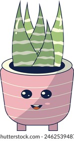Kawaii Expression  Potted Cactus. in Cute Cartoon Design and Shapes. Isolated Vector Illustration.