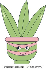 Kawaii Expression  Potted Cactus. in Cute Cartoon Design and Shapes. Isolated Vector Illustration.