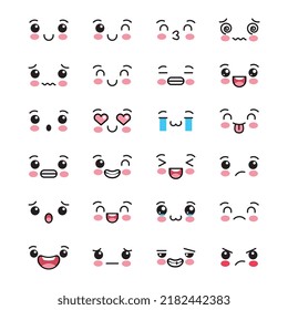 kawaii expressions set isolated . vector illustration