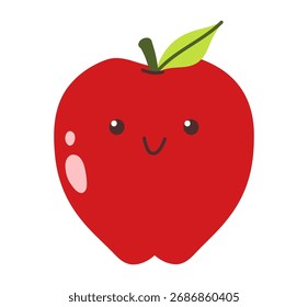 Аpple com olhos kawaii. Ilustração de vetor de design plano