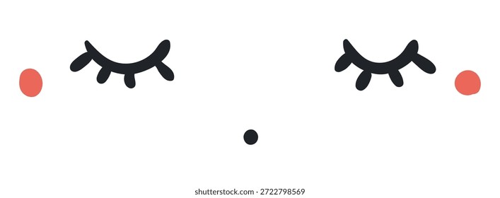 Rosto de Kawaii, rostinho bonito, isolado no transparente. Ilustração de vetor plana desenhada à mão. Anime japonês, elemento de design de mangá. clip-art infantil, expressão facial, emoção, avatar, ícone