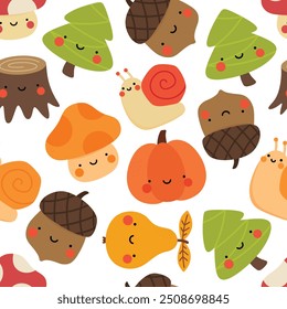 kawaii face fruit and vegetable seamless pattern, background vector