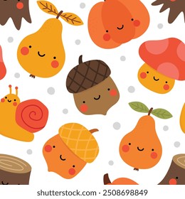 kawaii face frutas e vegetais padrão sem emenda, vetor de fundo