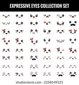 Kawaii faces. Cute eyes, expressive emotion face and Japanese style facial expressions vector set.
expressive eyes collection -  vector illustration.