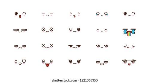 Kawaii faces expressions cute smile emoticons. Japanese emoji