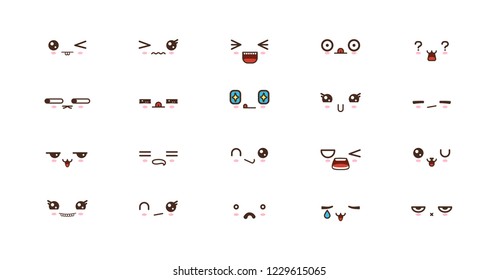 Kawaii faces expressions cute smile emoticons. Japanese emoji