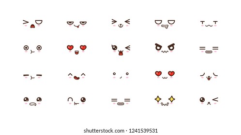 Kawaii faces expressions cute smile emoticons. Japanese emoji