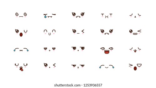 Kawaii faces expressions cute smile emoticons. Japanese emoji