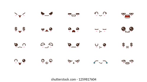 Kawaii faces expressions cute smile emoticons. Japanese emoji