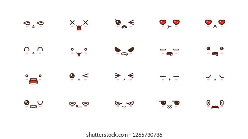 Kawaii faces expressions cute smile emoticons. Japanese emoji