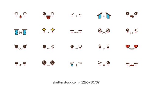 Kawaii Faces Expressions Cute Smile Emoticons. Japanese Emoji