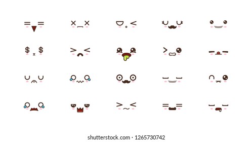 Kawaii faces expressions cute smile emoticons. Japanese emoji