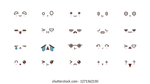 Kawaii faces expressions cute smile emoticons. Japanese emoji