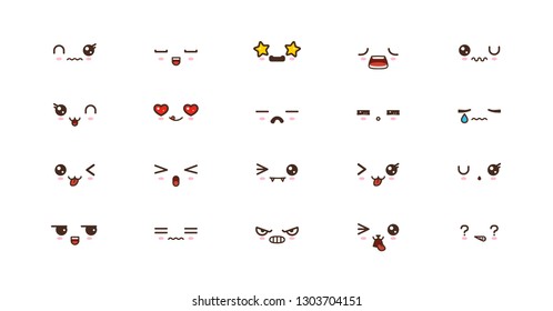 Kawaii faces expressions cute smile emoticons. Japanese emoji