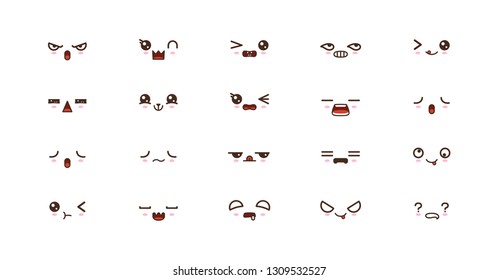 Kawaii faces expressions cute smile emoticons. Japanese emoji
