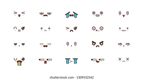 Kawaii faces expressions cute smile emoticons. Japanese emoji