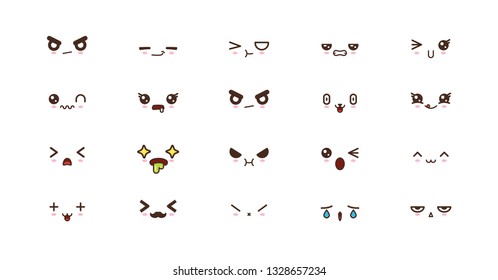 Kawaii faces expressions cute smile emoticons. Japanese emoji
