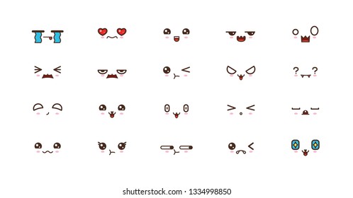 Kawaii faces expressions cute smile emoticons. Japanese emoji