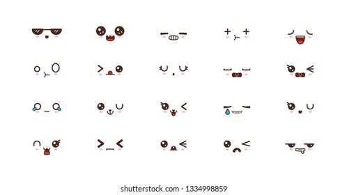 Kawaii faces expressions cute smile emoticons. Japanese emoji