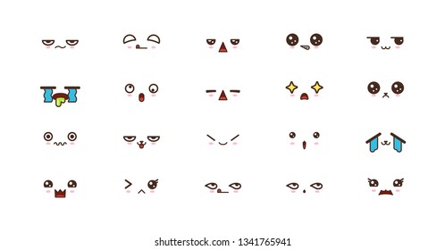 Kawaii faces expressions cute smile emoticons. Japanese emoji