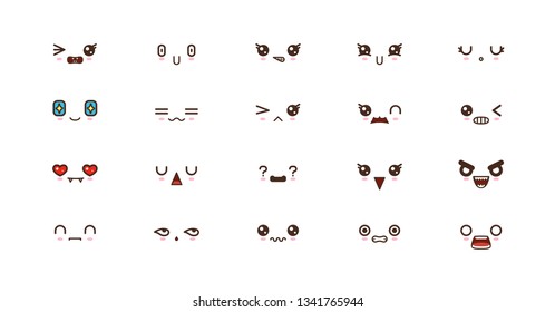 Kawaii faces expressions cute smile emoticons. Japanese emoji