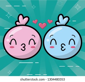 kawaii faces love kisses cartoon