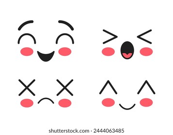 Kawaii Facial Expressions with Closed Eyes, Small, Cute Mouths Smile or Sad And Rosy Cheeks, Conveying Innocence And Joy