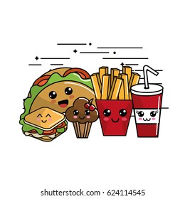 kawaii fast food icon adorable expression