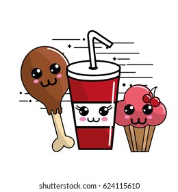 kawaii fast food icon adorable expression