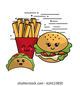 kawaii fast food icon adorable expression