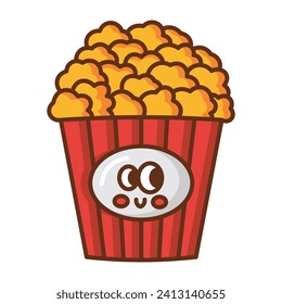 Kawaii Fast food popcorn cartoon icon. vector illustration.