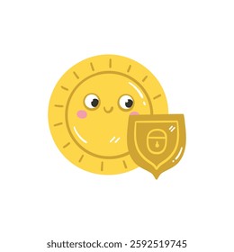 Kawaii сoin financial literacy and security vector illustration