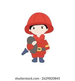 Kawaii fire fighter cartoon element stock