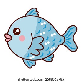 Kawaii fish smiling cute cartoon style illustration