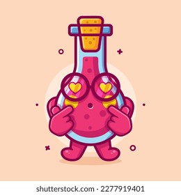kawaii flask glass character mascot with love sign hand gesture isolated cartoon in flat style design 