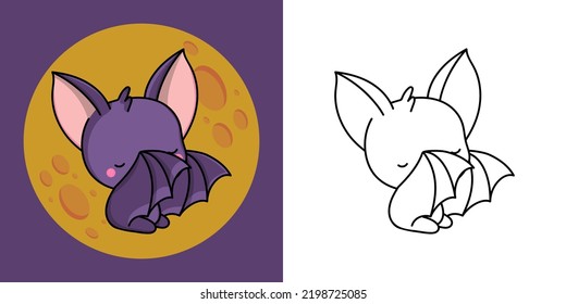 Kawaii Flittermouse Clipart Multicolored and Black and White. Cute Kawaii Bat. Vector Illustration of a Kawaii Animal for Stickers, Prints for Clothes, Baby Shower, Coloring Pages.
 svg