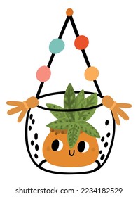 Kawaii florarium. Cute houseplant with funny face