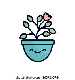 flor kawaii interior maceta llenado estilo ícono diseño de jardín floral adorno botánica decoración belleza y flora tema Vector ilustración